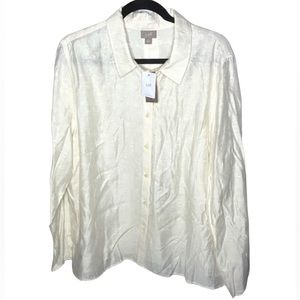 J JILL Ivory Button Down Shirt Rayon Size XL - Blouse Top New